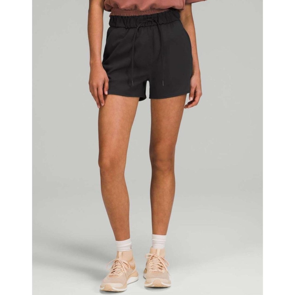 Womens Lululemon Stretch Luxtreme High-Rise Drawstring Black Athletic Shorts